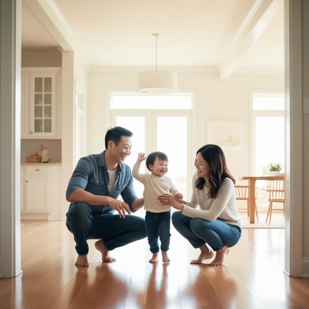 Familia feliz de pie