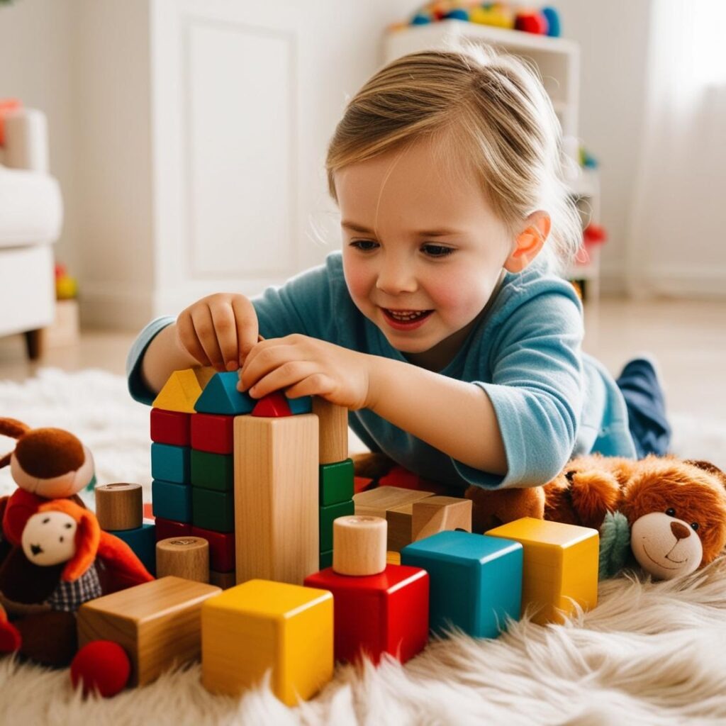 Niña jugando con bloques